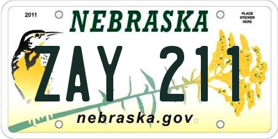 NE license plate ZAY211