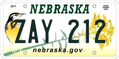NE license plate ZAY212