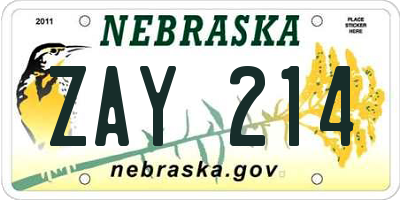 NE license plate ZAY214