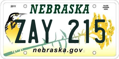 NE license plate ZAY215