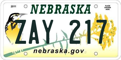 NE license plate ZAY217