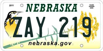 NE license plate ZAY219