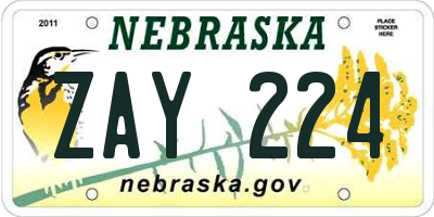 NE license plate ZAY224