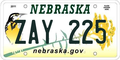 NE license plate ZAY225