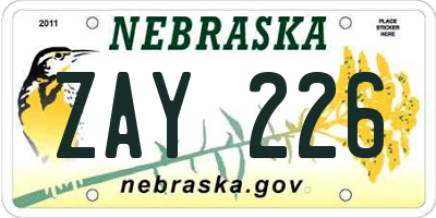 NE license plate ZAY226