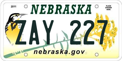 NE license plate ZAY227