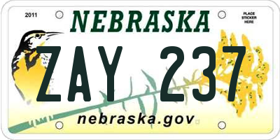 NE license plate ZAY237