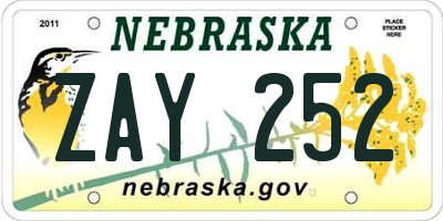 NE license plate ZAY252