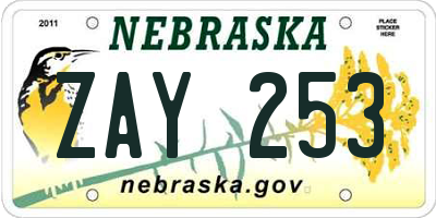 NE license plate ZAY253