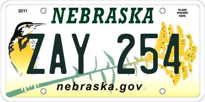 NE license plate ZAY254