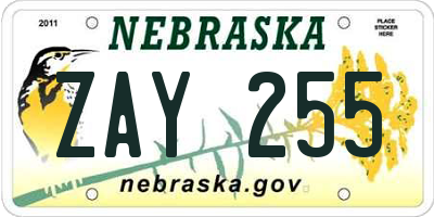 NE license plate ZAY255