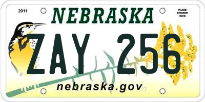 NE license plate ZAY256