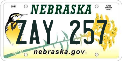 NE license plate ZAY257