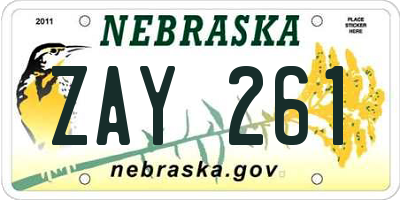 NE license plate ZAY261