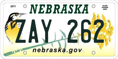 NE license plate ZAY262