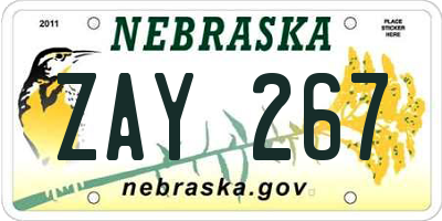 NE license plate ZAY267