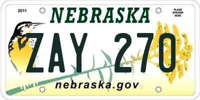 NE license plate ZAY270