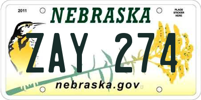 NE license plate ZAY274