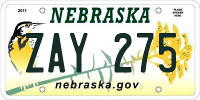 NE license plate ZAY275