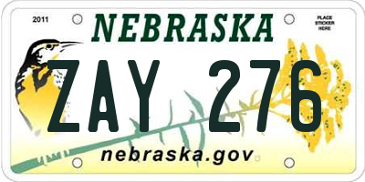 NE license plate ZAY276