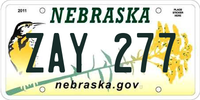 NE license plate ZAY277