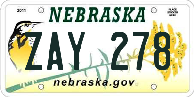 NE license plate ZAY278