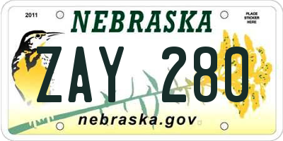 NE license plate ZAY280