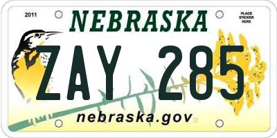 NE license plate ZAY285