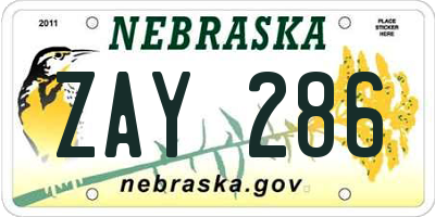 NE license plate ZAY286