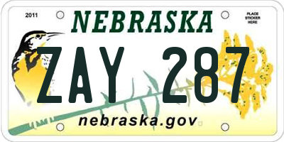 NE license plate ZAY287