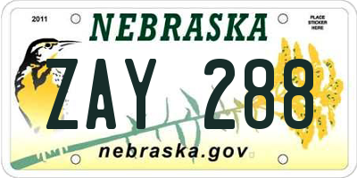 NE license plate ZAY288