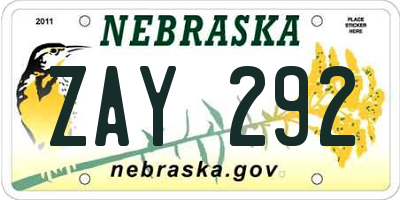 NE license plate ZAY292
