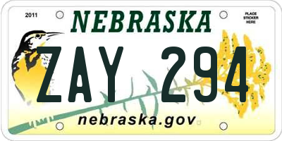 NE license plate ZAY294