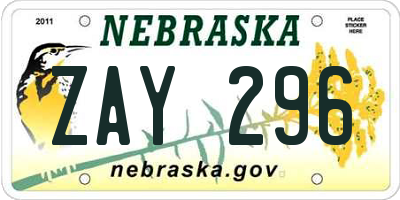 NE license plate ZAY296