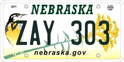 NE license plate ZAY303