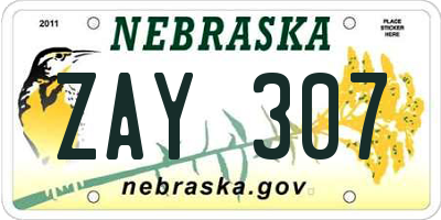 NE license plate ZAY307