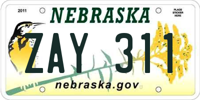NE license plate ZAY311