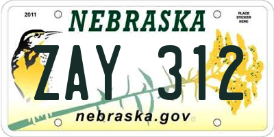 NE license plate ZAY312