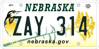 NE license plate ZAY314