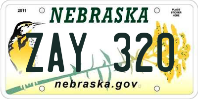 NE license plate ZAY320