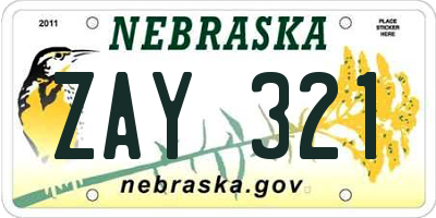 NE license plate ZAY321
