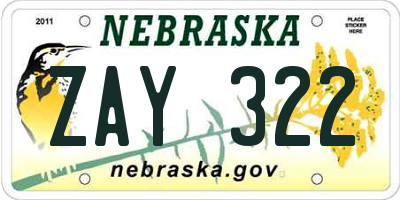 NE license plate ZAY322