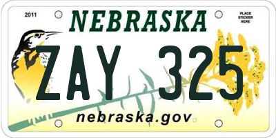 NE license plate ZAY325