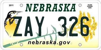 NE license plate ZAY326