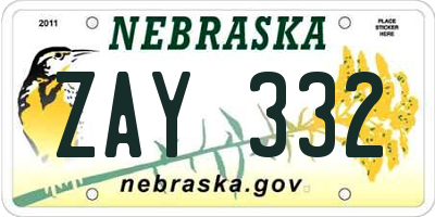 NE license plate ZAY332
