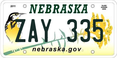 NE license plate ZAY335