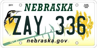 NE license plate ZAY336