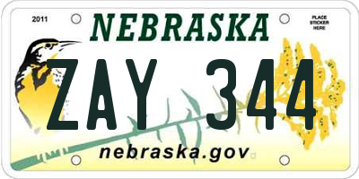 NE license plate ZAY344