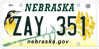 NE license plate ZAY351