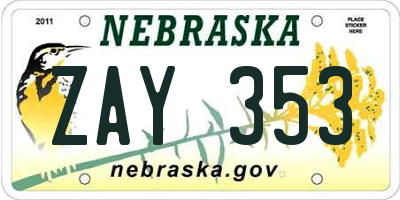 NE license plate ZAY353
